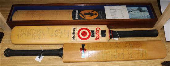 Three signed cricket bats - International XI with 4 Counties, Somerset 1985 and Lashings